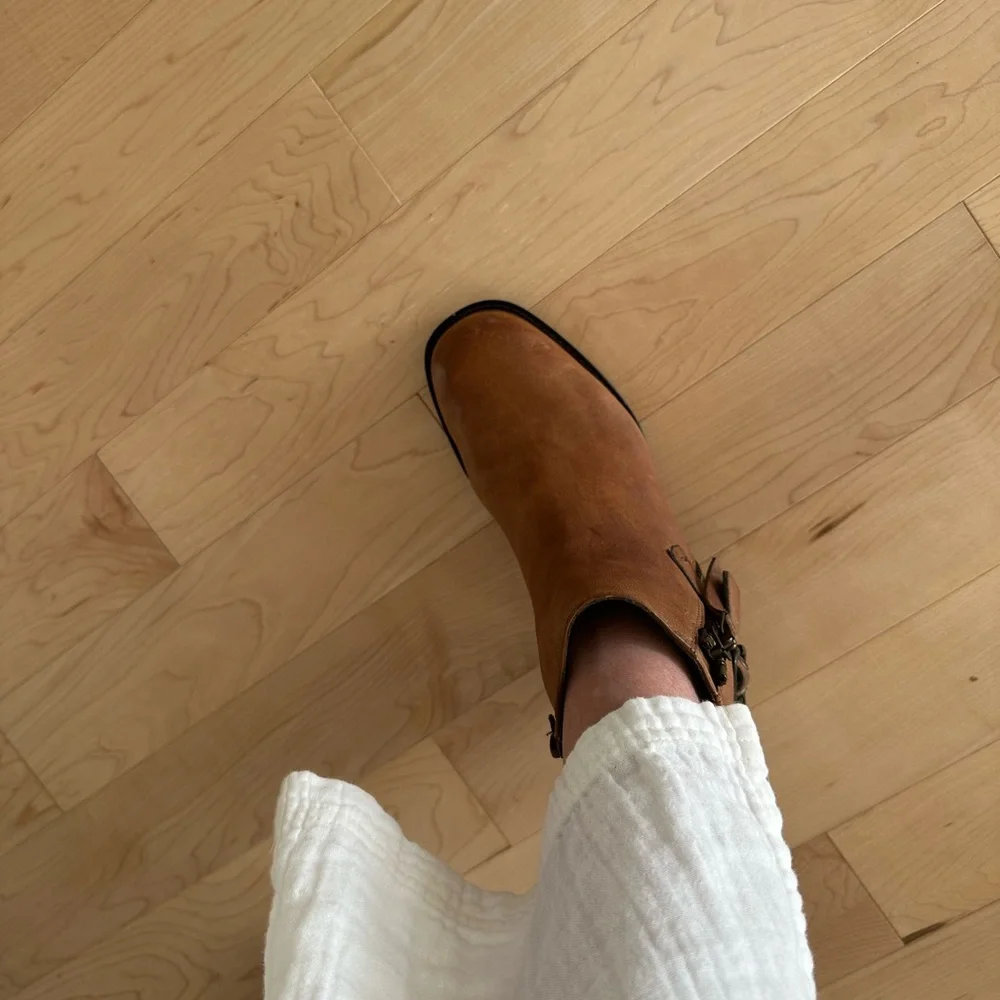 Paul Green München Tan Leather Ankle Booties with Buckle Accent